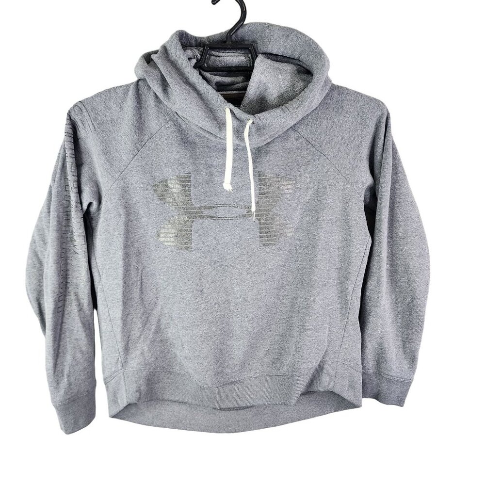 Womens Grey Under Armour Loose Fit Hoodie Sweatshirt Long Sleeve big logo M